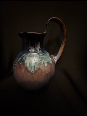 Glazed Ceramic Pitcher Vase in Blue and Brown